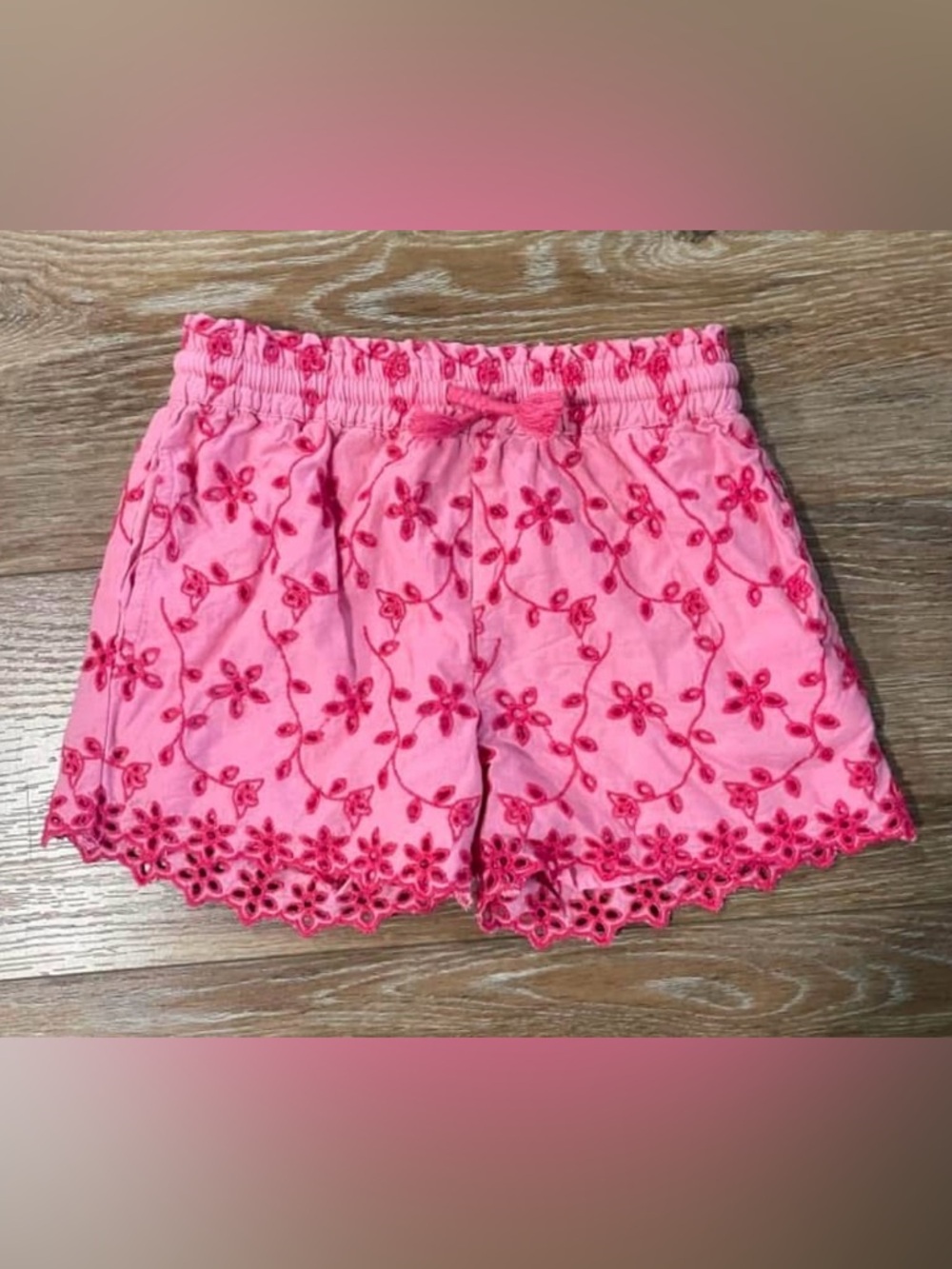 Mini Boden Pink Floral Embroidered Cotton Shorts